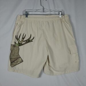 Team Realtree Board Shorts Deer Graphic Beige Camo Swim Trunks Mens S